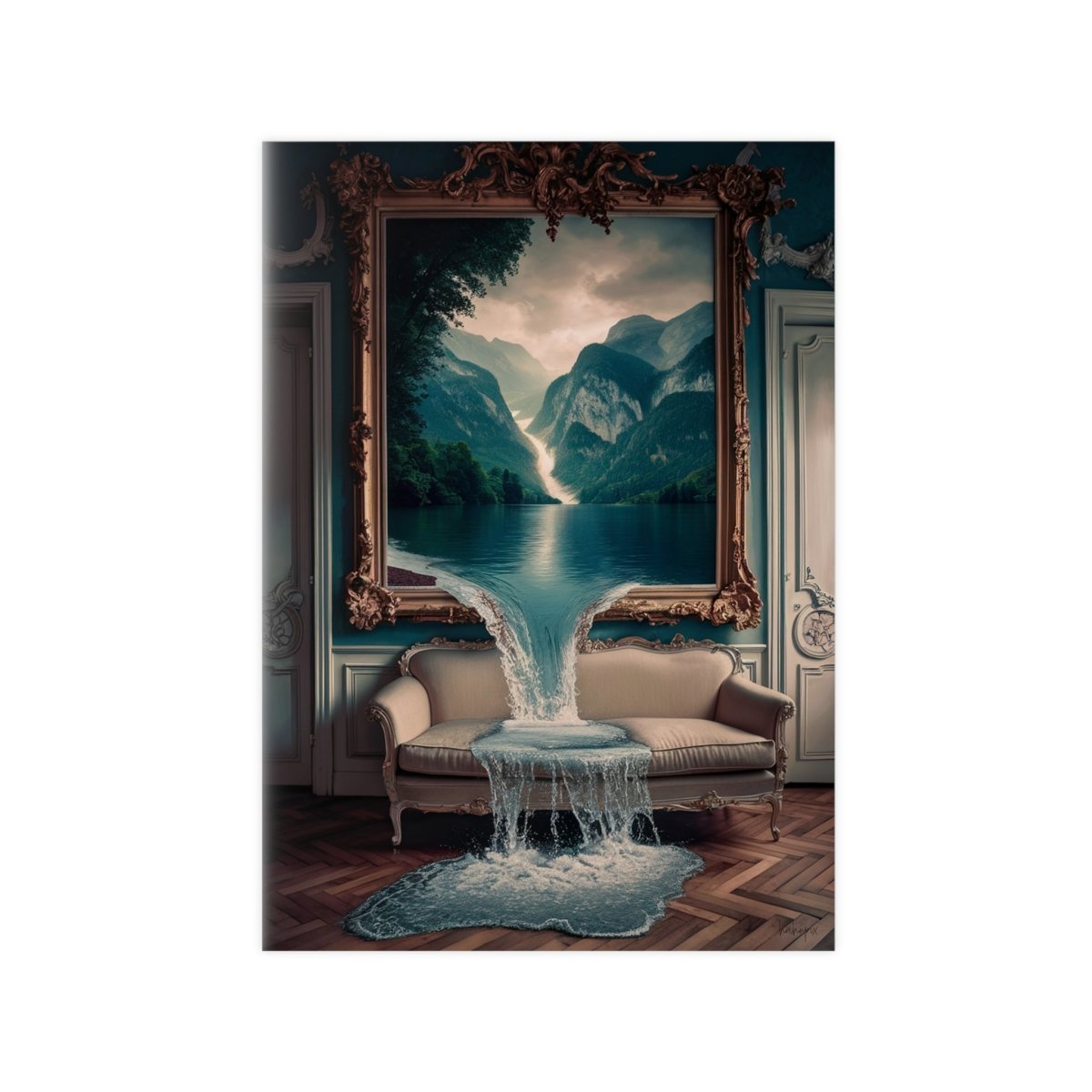 Surreales Kunstposter Wasserfall - Traumhafte Landschaft im Zimmer - Poster bei HappyHugPixels