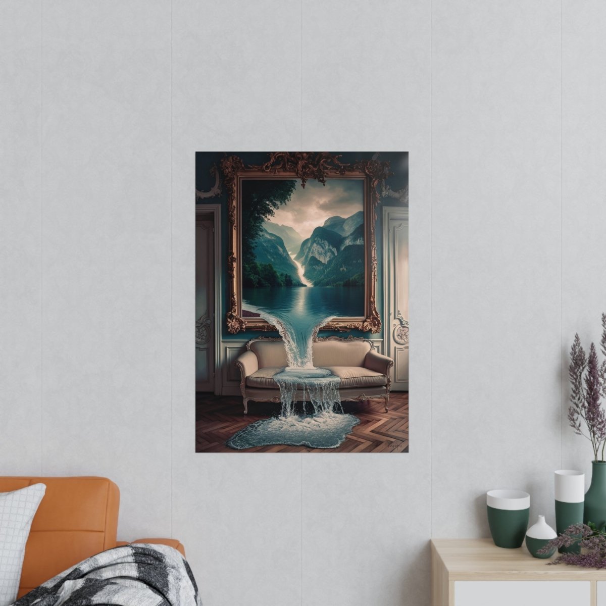 Surreales Kunstposter Wasserfall - Traumhafte Landschaft im Zimmer - Poster bei HappyHugPixels