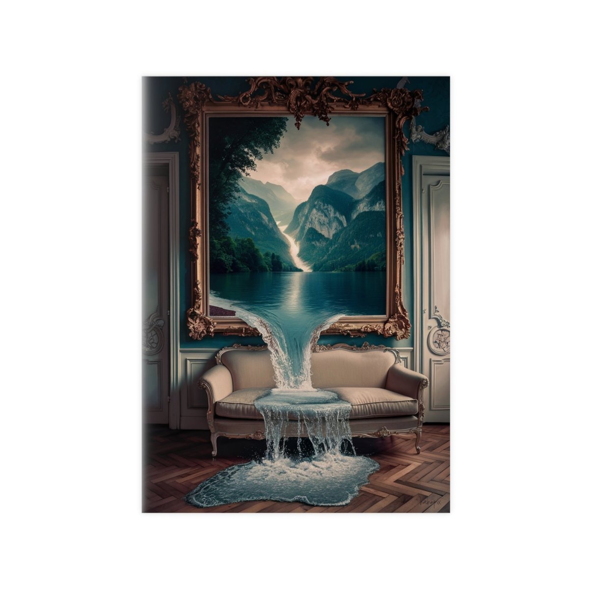 Surreales Kunstposter Wasserfall - Traumhafte Landschaft im Zimmer - Poster bei HappyHugPixels