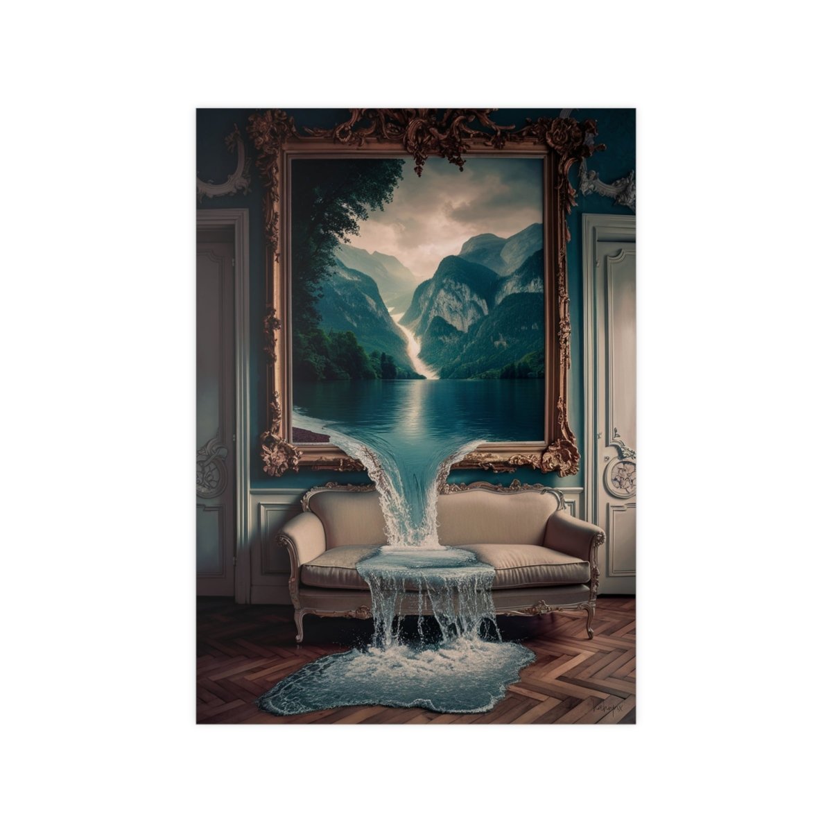 Surreales Kunstposter Wasserfall - Traumhafte Landschaft im Zimmer - Poster bei HappyHugPixels