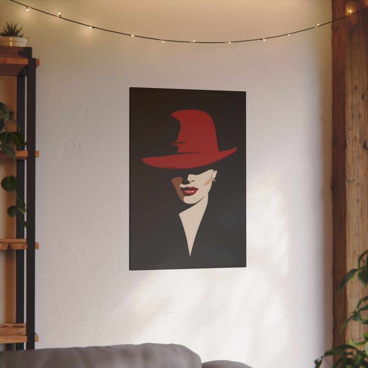 Verführerisches Leinwandbild - Elegante Dame mit Rotem Hut - Canvas bei HappyHugPixels