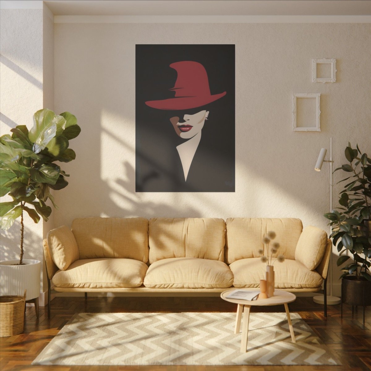 Verführerisches Leinwandbild - Elegante Dame mit Rotem Hut - Canvas bei HappyHugPixels