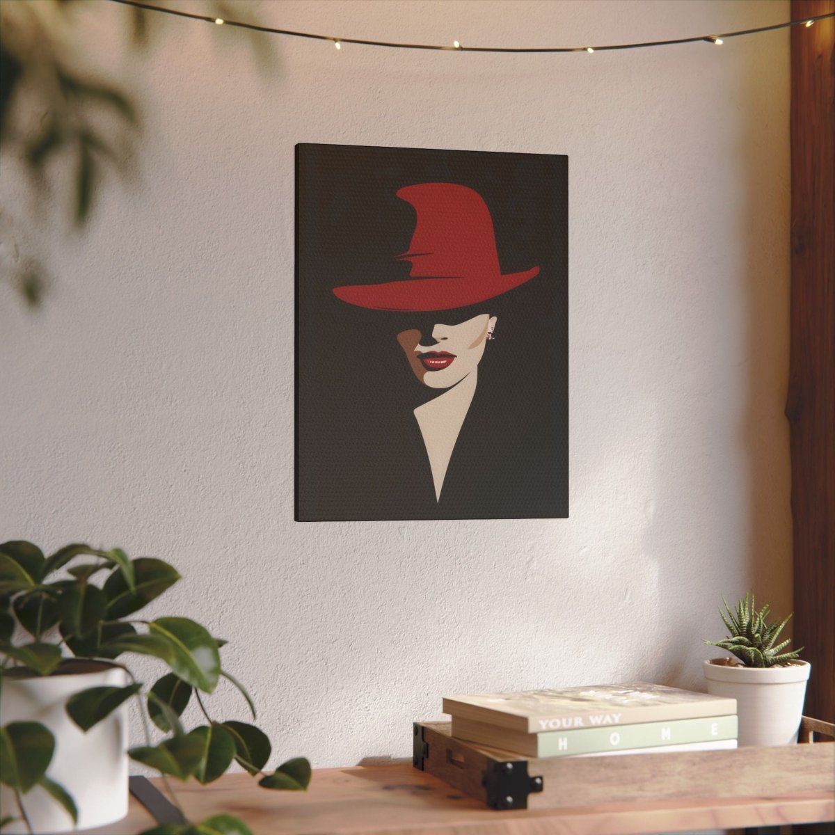 Verführerisches Leinwandbild - Elegante Dame mit Rotem Hut - Canvas bei HappyHugPixels