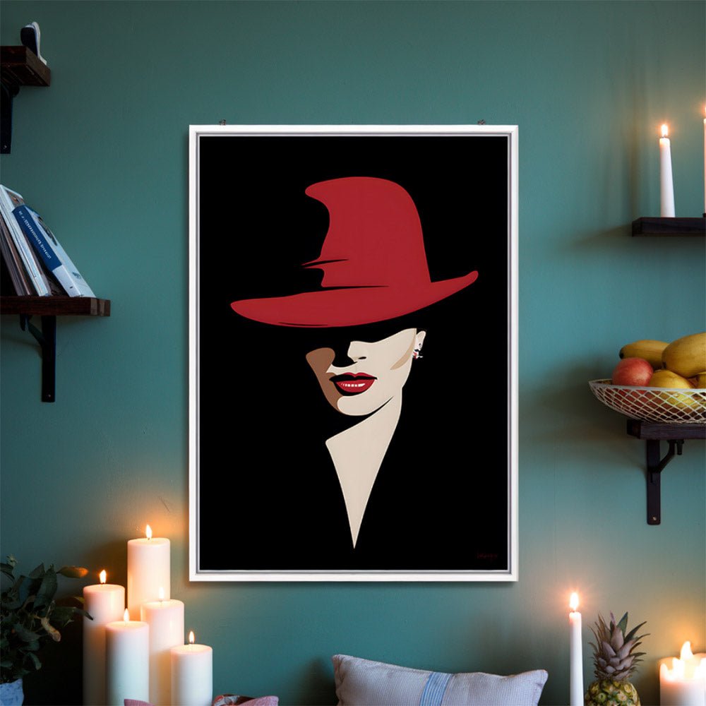 Verführerisches Leinwandbild - Elegante Dame mit Rotem Hut - Canvas bei HappyHugPixels