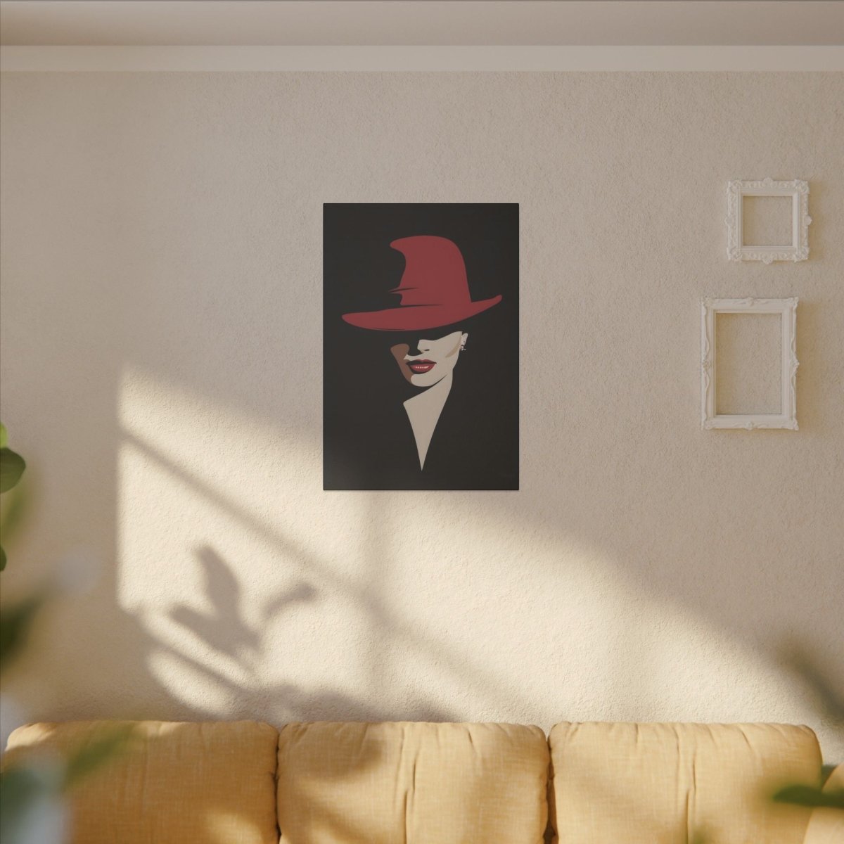 Verführerisches Leinwandbild - Elegante Dame mit Rotem Hut - Canvas bei HappyHugPixels