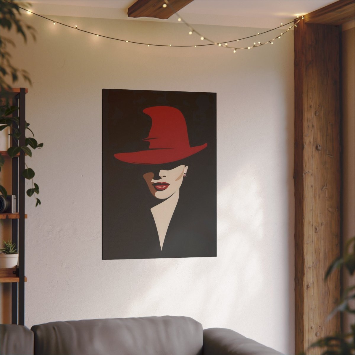 Verführerisches Leinwandbild - Elegante Dame mit Rotem Hut - Canvas bei HappyHugPixels