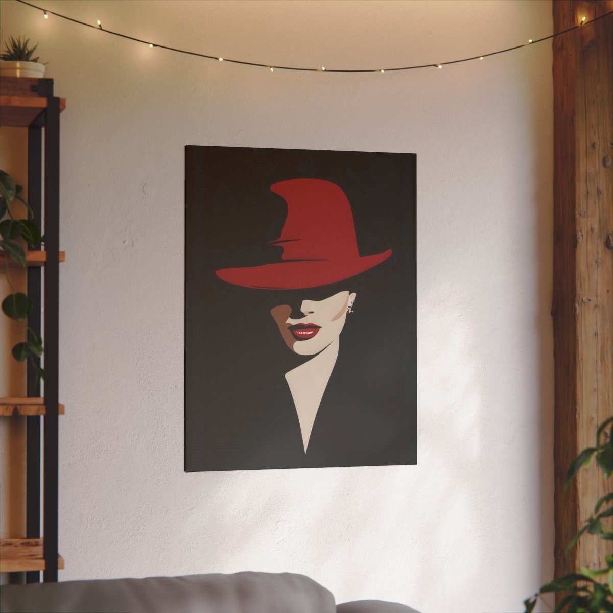 Verführerisches Leinwandbild - Elegante Dame mit Rotem Hut - Canvas bei HappyHugPixels