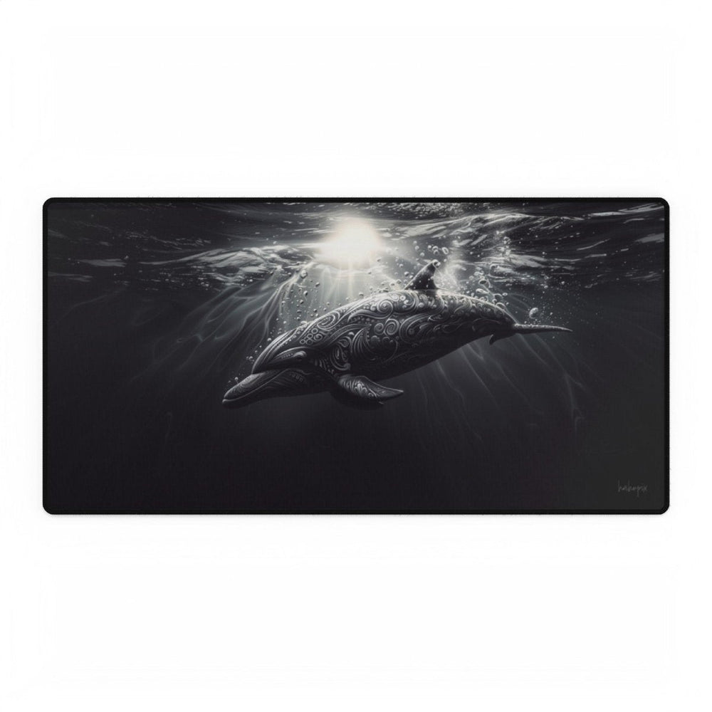 Verspieltes Delfin XXL Gaming Mauspad - Ozean Schwarzweiss - Mousepad bei HappyHugPixels