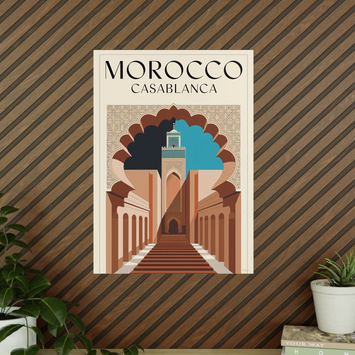 Vintage Marokko Casablanca Reise - Poster | Kunstdruck Hassan II Moschee - Poster bei HappyHugPixels