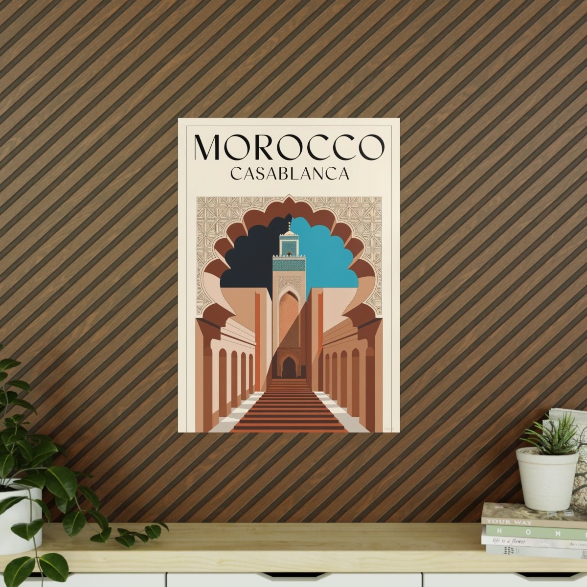 Vintage Marokko Casablanca Reise - Poster | Kunstdruck Hassan II Moschee - Poster bei HappyHugPixels