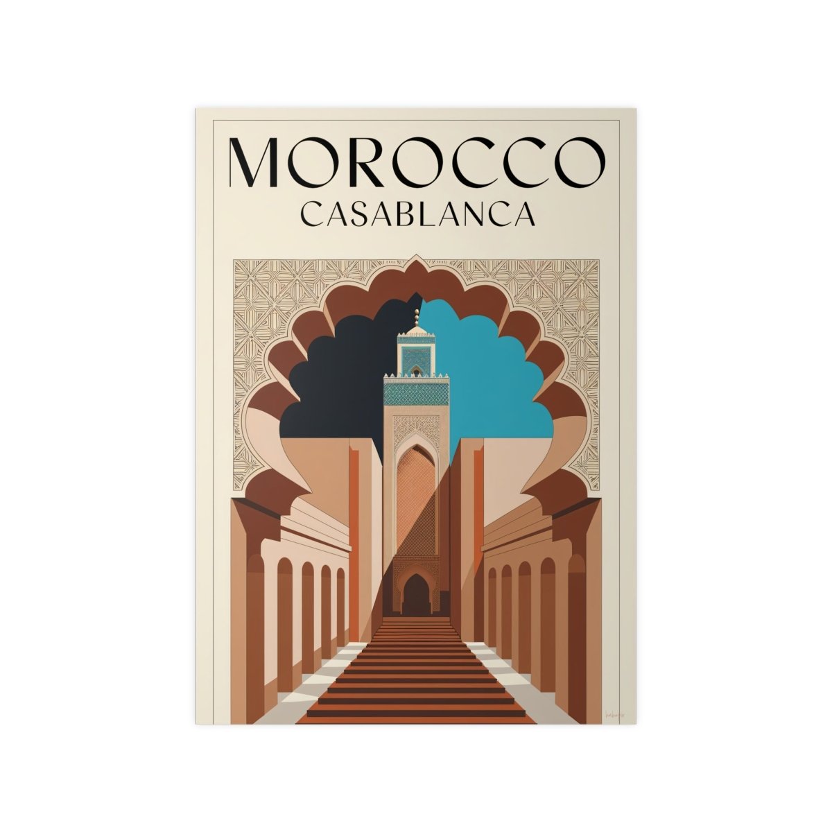 Vintage Marokko Casablanca Reise - Poster | Kunstdruck Hassan II Moschee - Poster bei HappyHugPixels