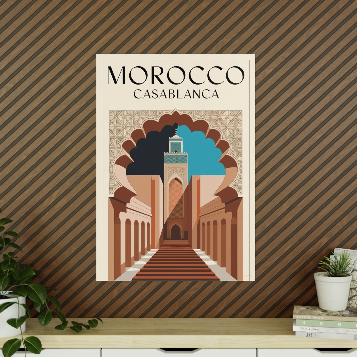 Vintage Marokko Casablanca Reise - Poster | Kunstdruck Hassan II Moschee - Poster bei HappyHugPixels