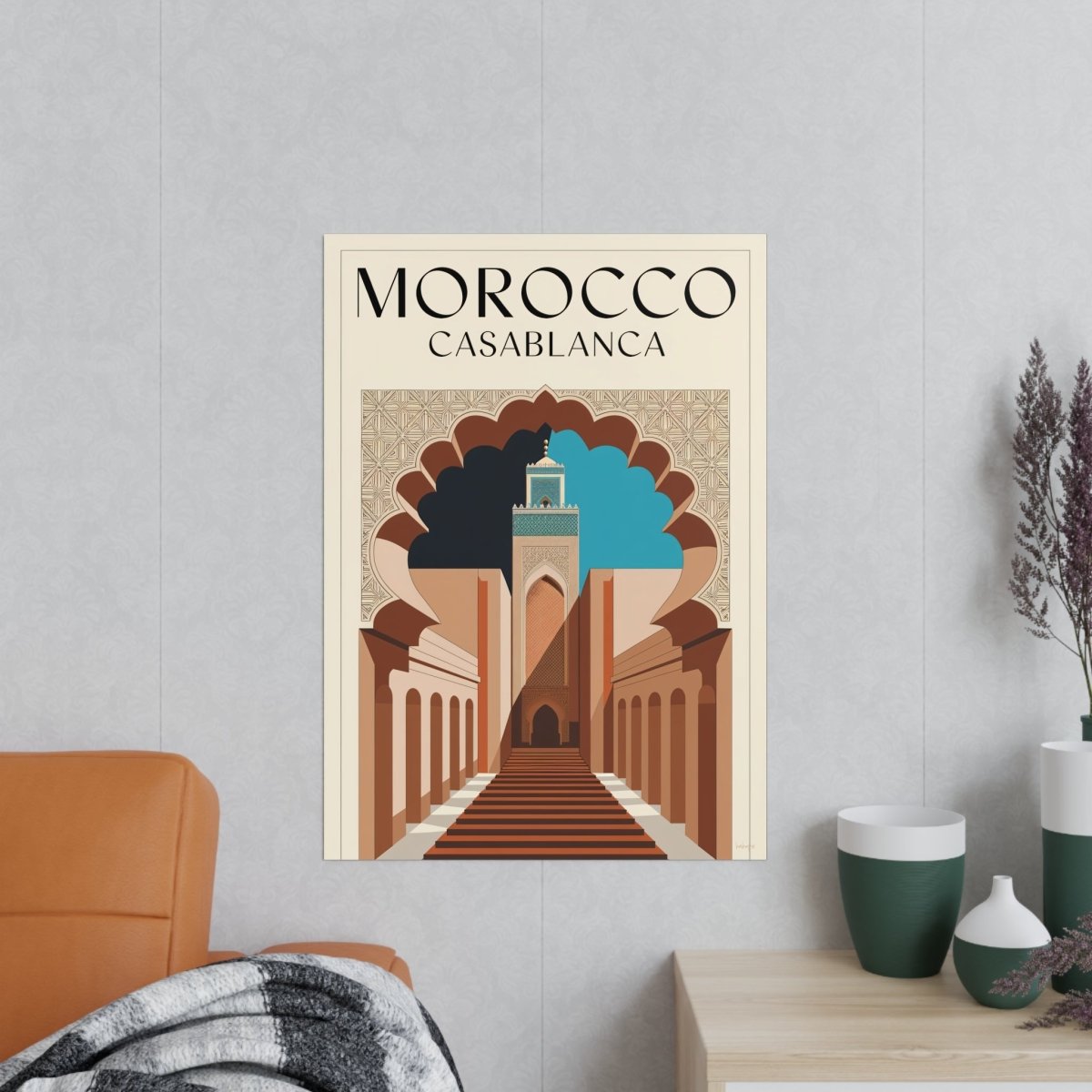 Vintage Marokko Casablanca Reise - Poster | Kunstdruck Hassan II Moschee - Poster bei HappyHugPixels