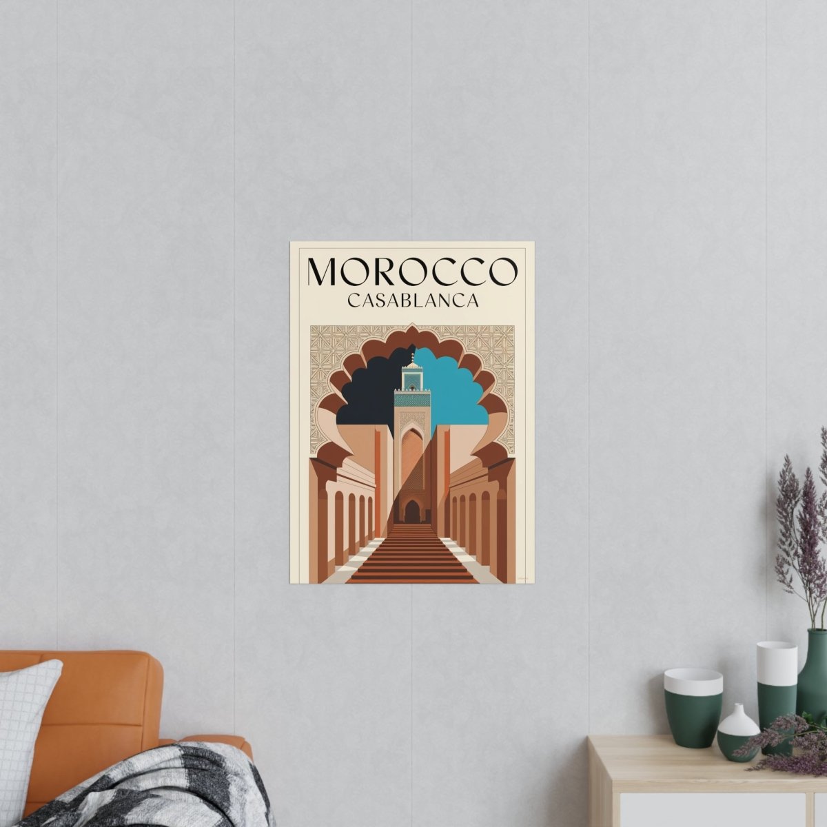 Vintage Marokko Casablanca Reise - Poster | Kunstdruck Hassan II Moschee - Poster bei HappyHugPixels