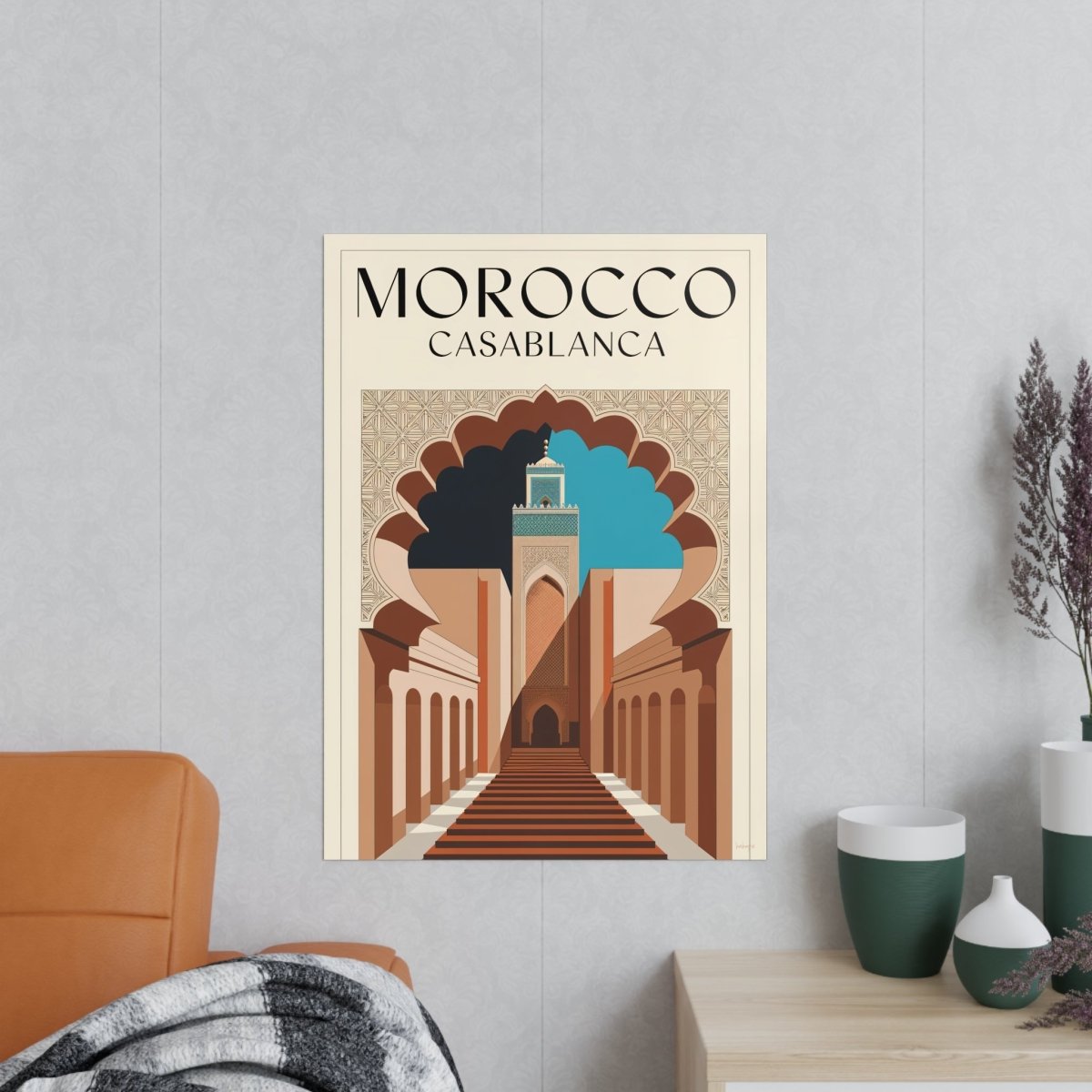 Vintage Marokko Casablanca Reise - Poster | Kunstdruck Hassan II Moschee - Poster bei HappyHugPixels