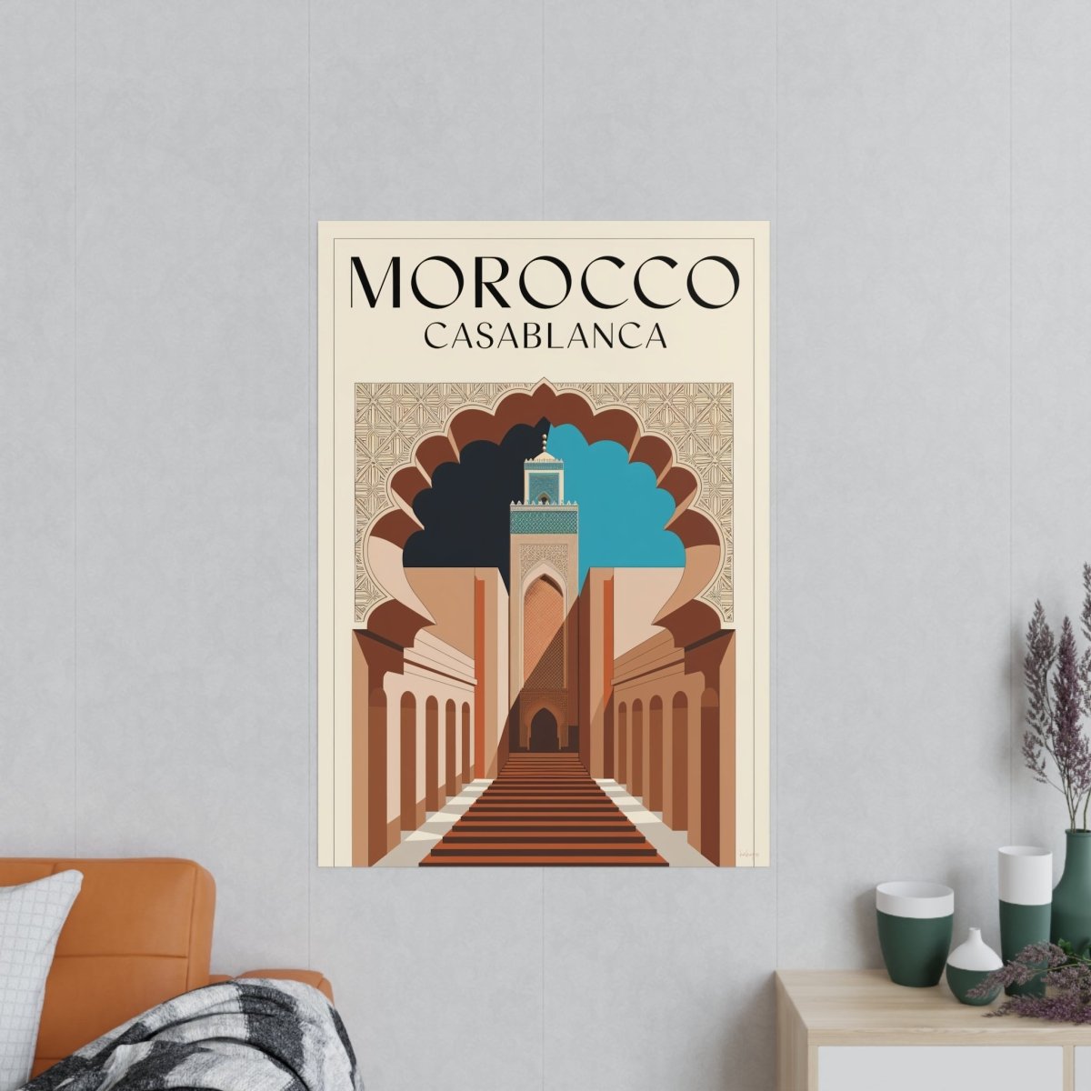 Vintage Marokko Casablanca Reise - Poster | Kunstdruck Hassan II Moschee - Poster bei HappyHugPixels