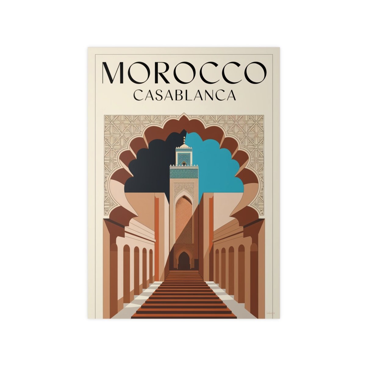 Vintage Marokko Casablanca Reise - Poster | Kunstdruck Hassan II Moschee - Poster bei HappyHugPixels