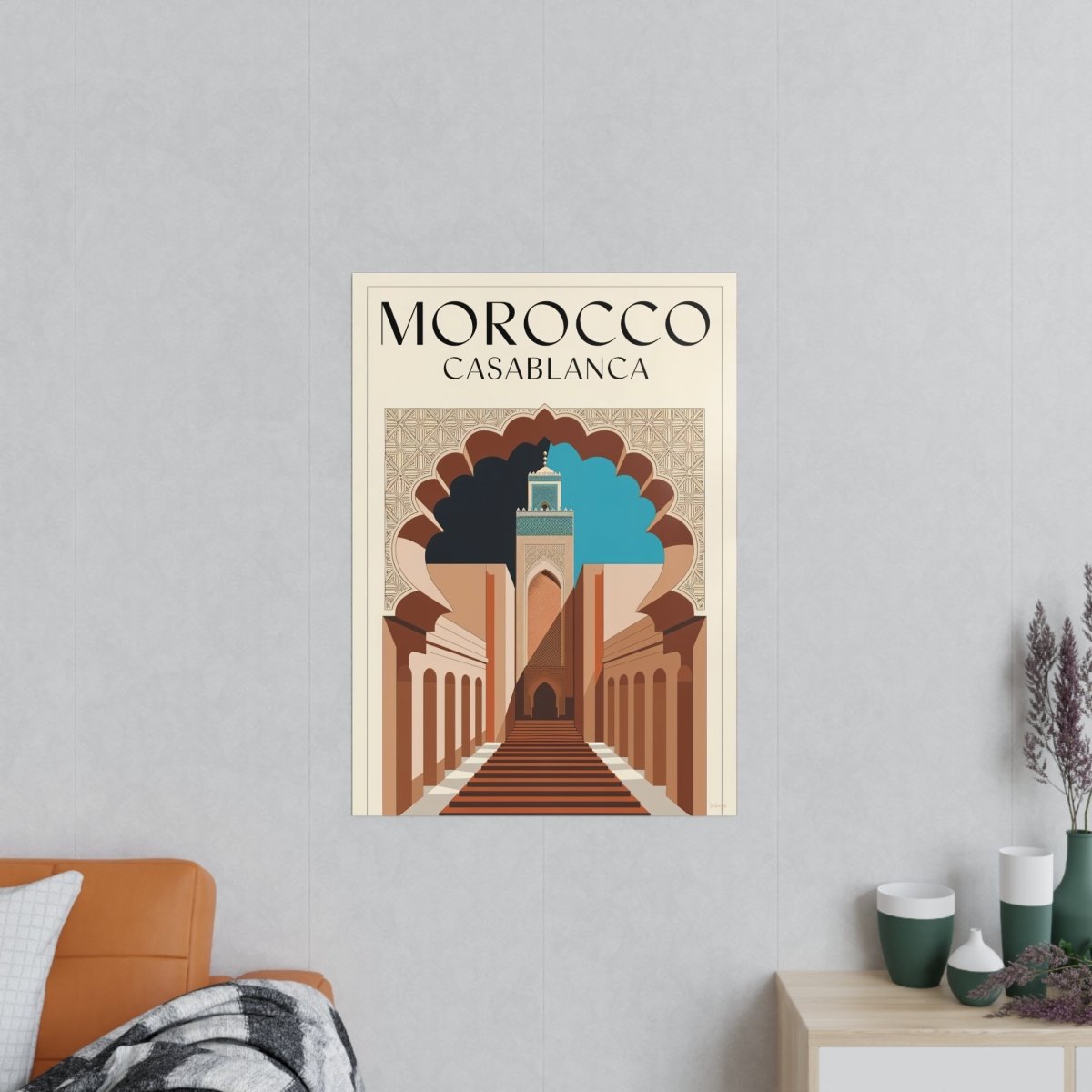 Vintage Marokko Casablanca Reise - Poster | Kunstdruck Hassan II Moschee - Poster bei HappyHugPixels