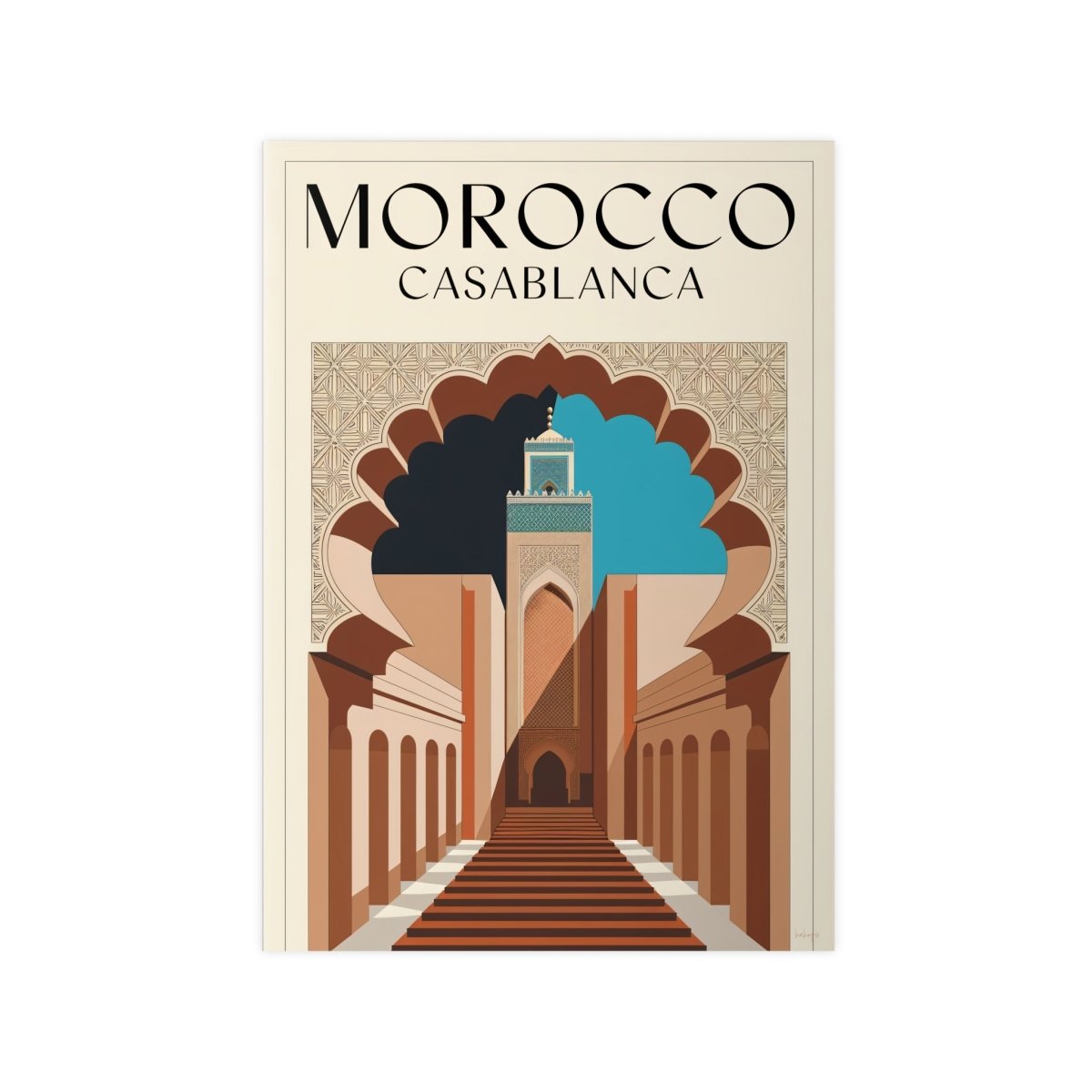 Vintage Marokko Casablanca Reise - Poster | Kunstdruck Hassan II Moschee - Poster bei HappyHugPixels