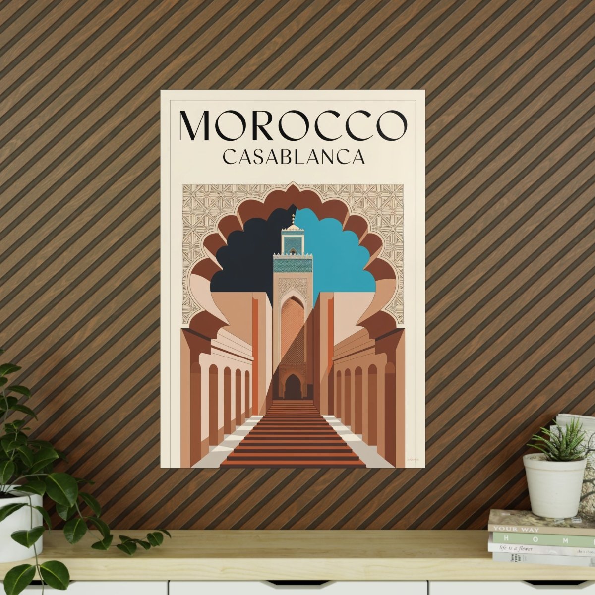 Vintage Marokko Casablanca Reise - Poster | Kunstdruck Hassan II Moschee - Poster bei HappyHugPixels