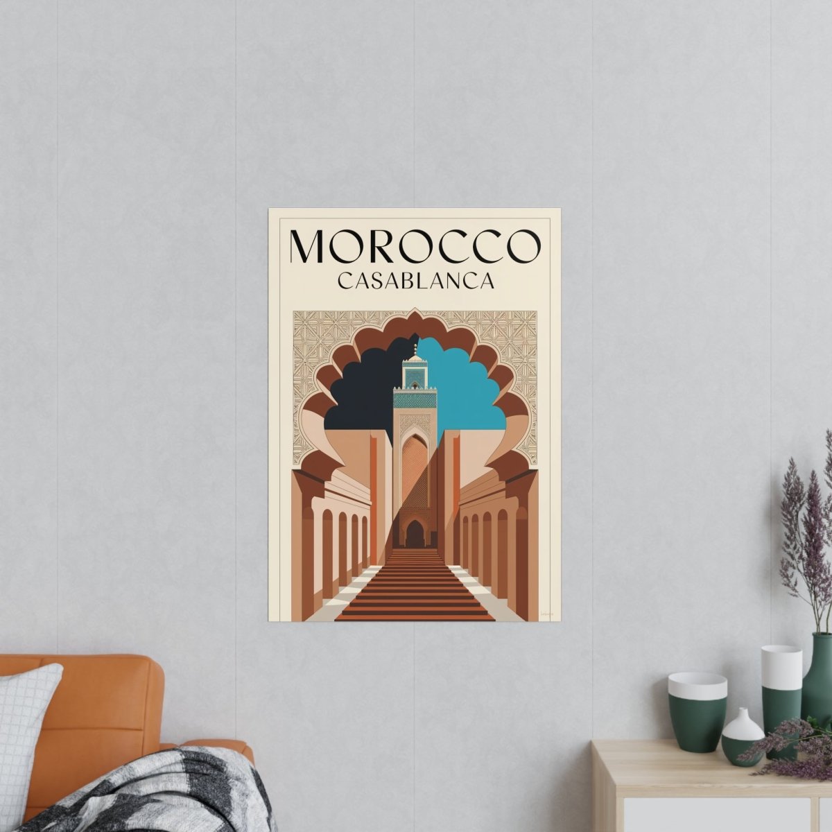 Vintage Marokko Casablanca Reise - Poster | Kunstdruck Hassan II Moschee - Poster bei HappyHugPixels