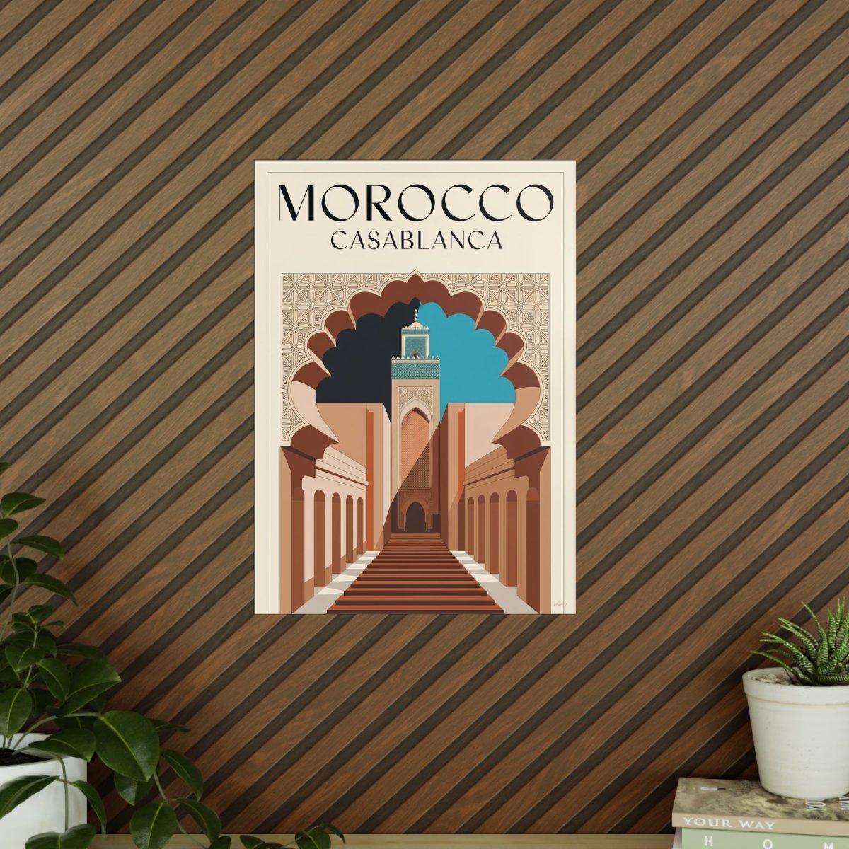 Vintage Marokko Casablanca Reise - Poster | Kunstdruck Hassan II Moschee - Poster bei HappyHugPixels