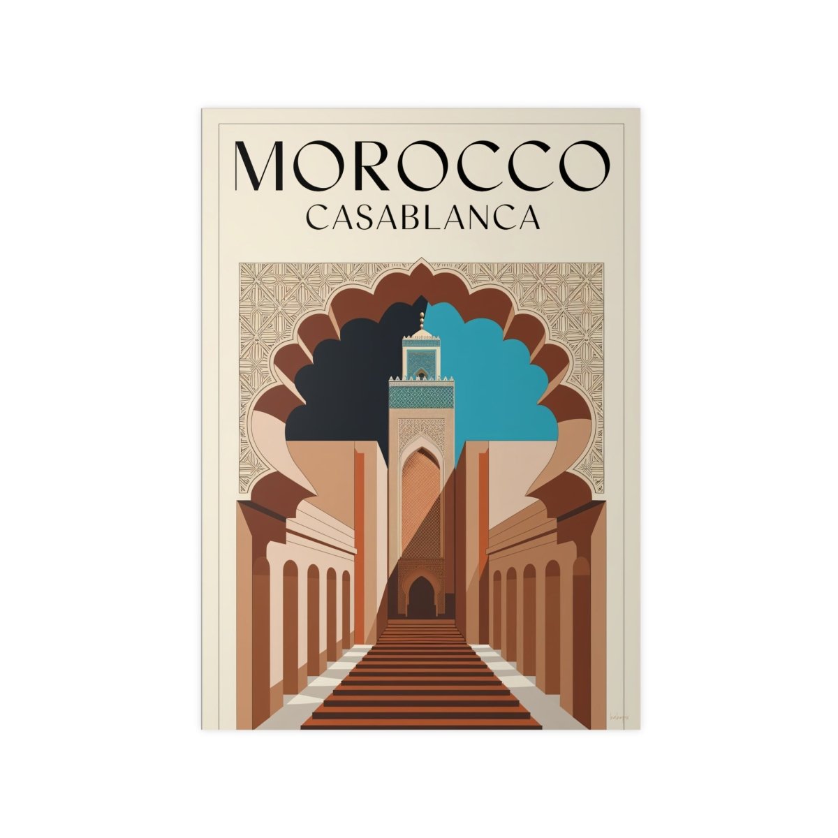 Vintage Marokko Casablanca Reise - Poster | Kunstdruck Hassan II Moschee - Poster bei HappyHugPixels