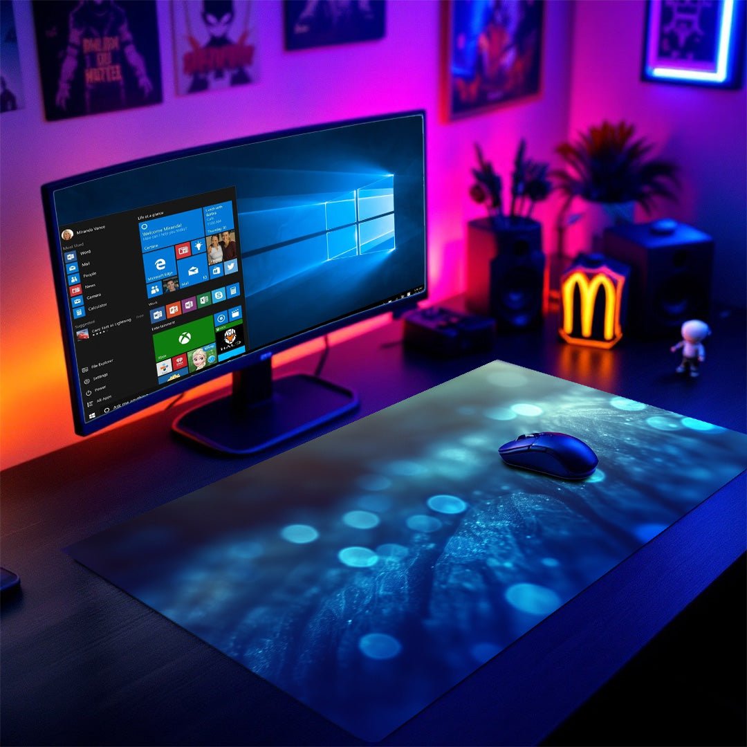 XXL Gaming Mauspad Blau - Abstraktes Bokeh Design mit 3D - Effekt | 90x40cm Schreibtischunterlage - Mauspad bei HappyHugPixels