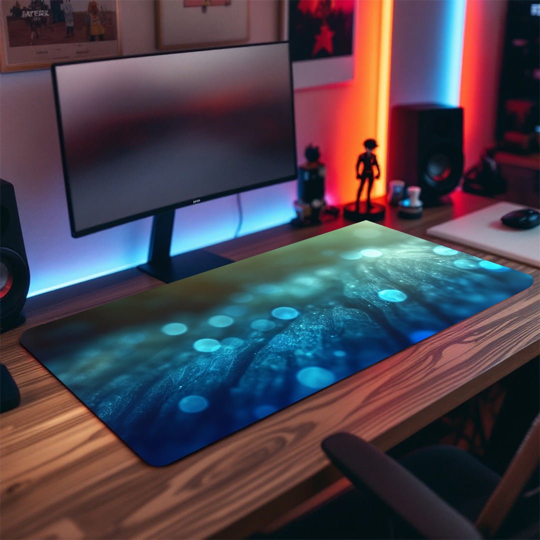 XXL Gaming Mauspad Blau - Abstraktes Bokeh Design mit 3D - Effekt | 90x40cm Schreibtischunterlage - Mauspad bei HappyHugPixels