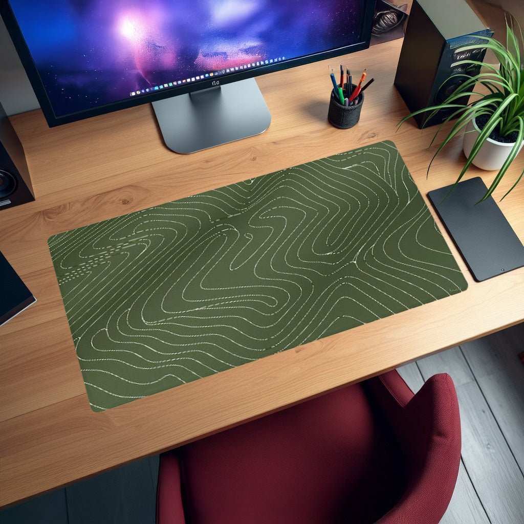 XXL Gaming Mauspad: Topografisches Linien - Design in Grün - Mousepad bei HappyHugPixels