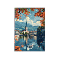 Zürich Poster Herbstzauber - Illustratives Travelposter - Poster bei HappyHugPixels