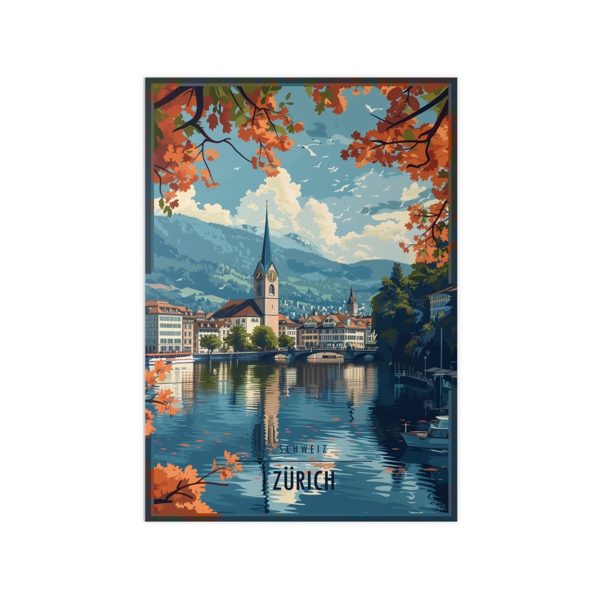 Zürich Poster Herbstzauber - Illustratives Travelposter - Poster bei HappyHugPixels