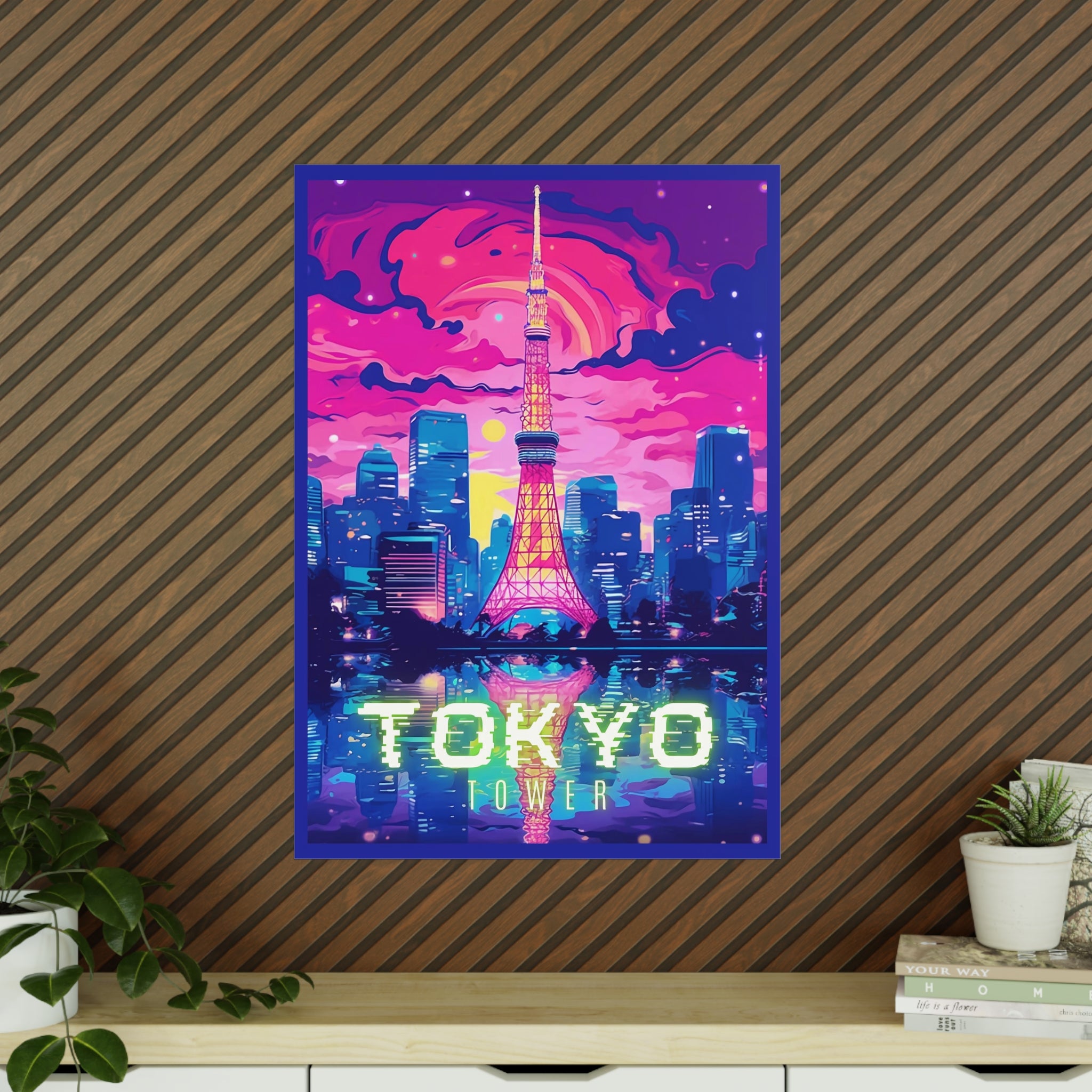 Tokio Tower Poster bei Nacht - Eindrucksvolles Travel Poster - Poster bei HappyHugPixels