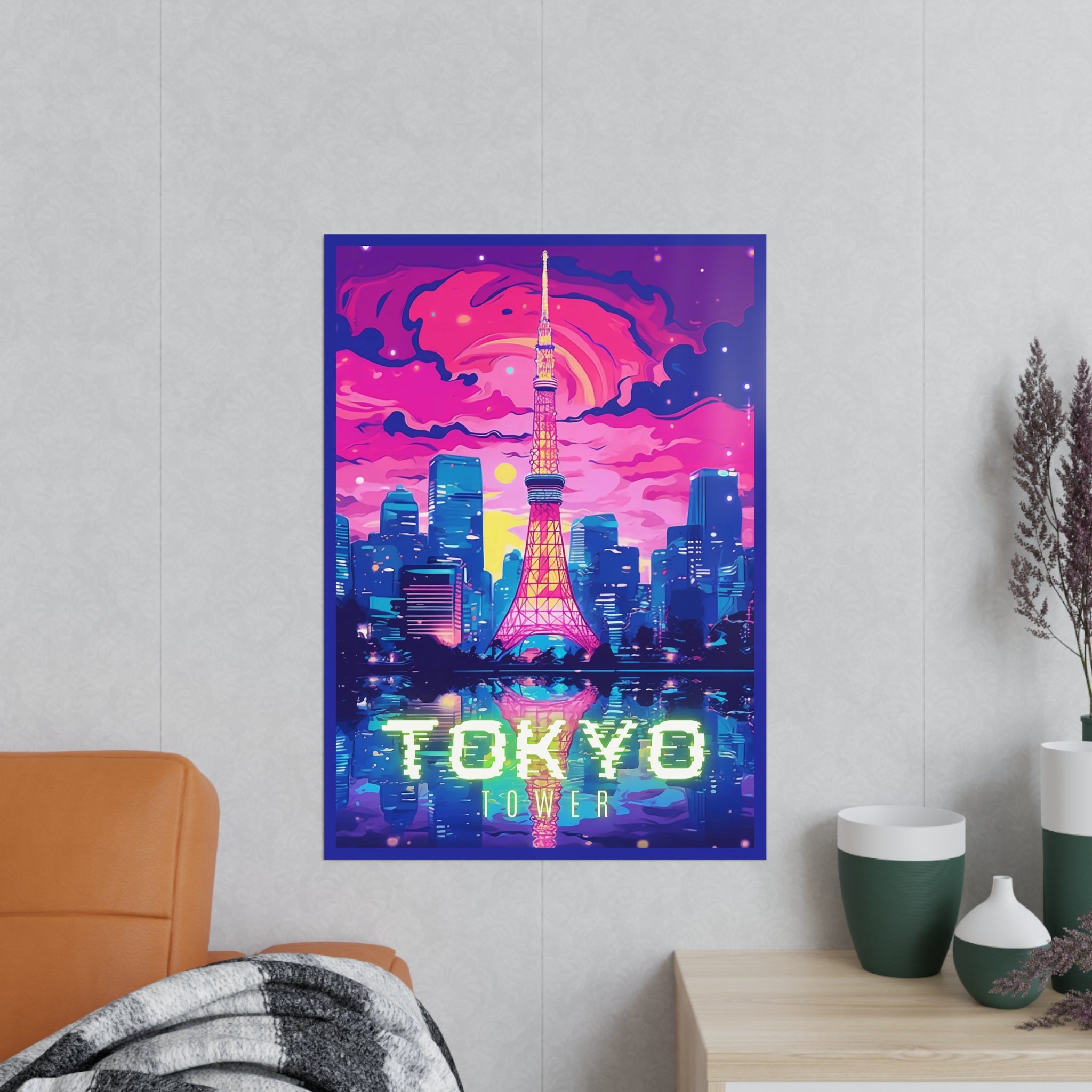 Tokio Tower Poster bei Nacht - Eindrucksvolles Travel Poster - Poster bei HappyHugPixels