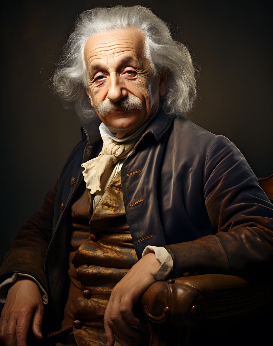 Albert Einstein Portrait - Renaissance Stil auf Leinwand - Prints bei HappyHugPixels