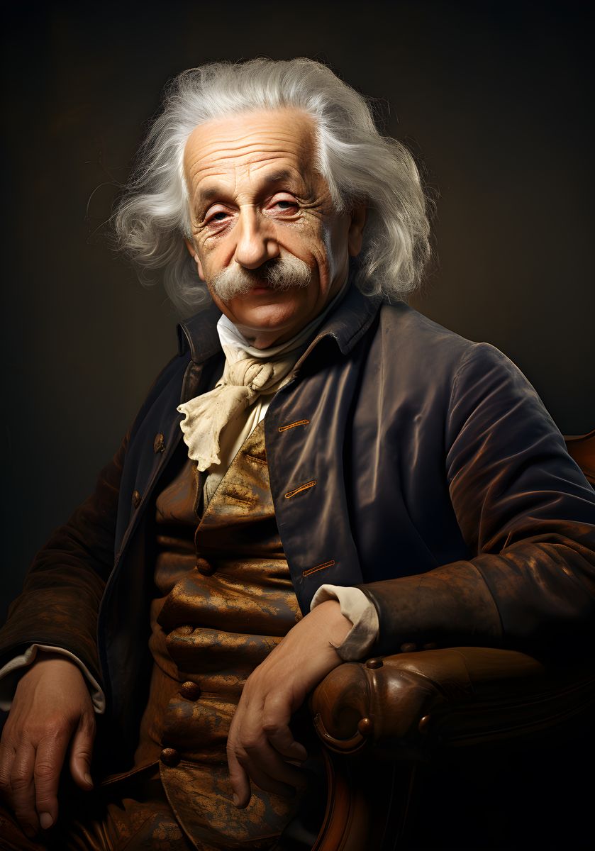 Albert Einstein Portrait - Renaissance Stil auf Leinwand - Prints bei HappyHugPixels