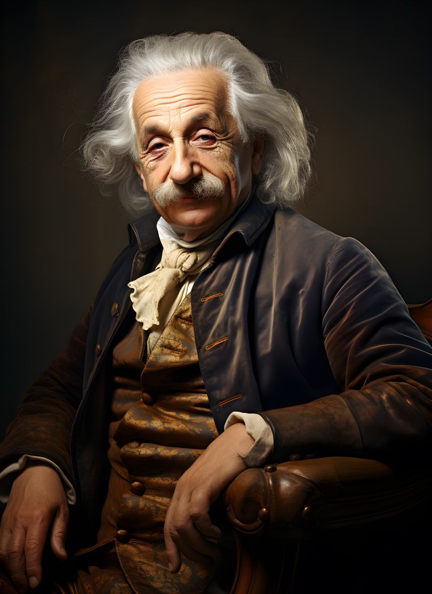 Albert Einstein Portrait - Renaissance Stil auf Leinwand - Prints bei HappyHugPixels