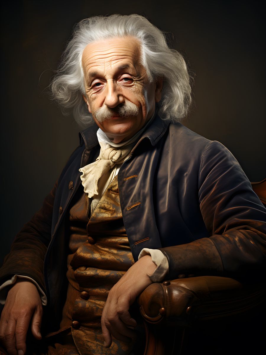 Albert Einstein Portrait - Renaissance Stil auf Leinwand - Prints bei HappyHugPixels