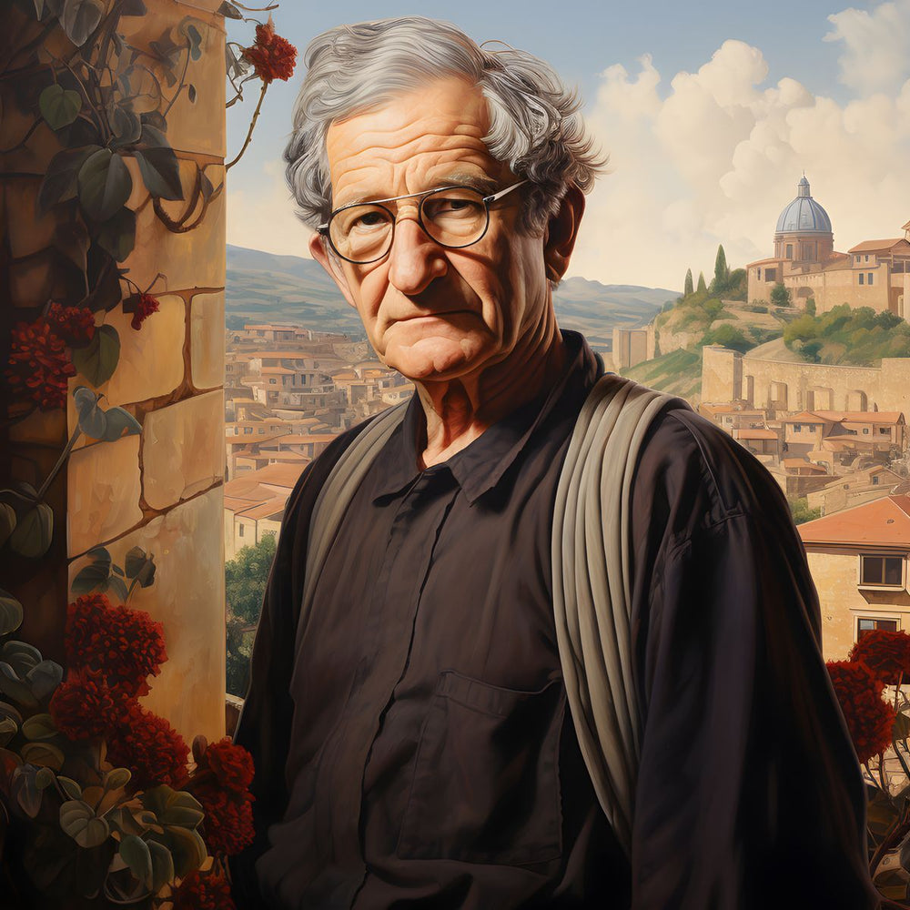 Noam Chomsky Portrait Leinwand - Renaissance KI Kunst - Prints bei HappyHugPixels