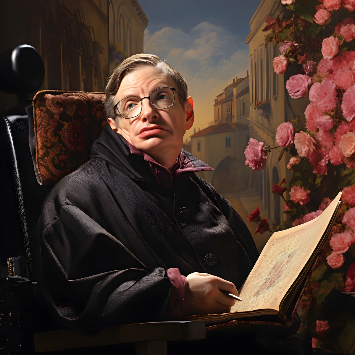 Stephen Hawking Leinwand - Renaissance Portrait KI Bild - Poster bei HappyHugPixels