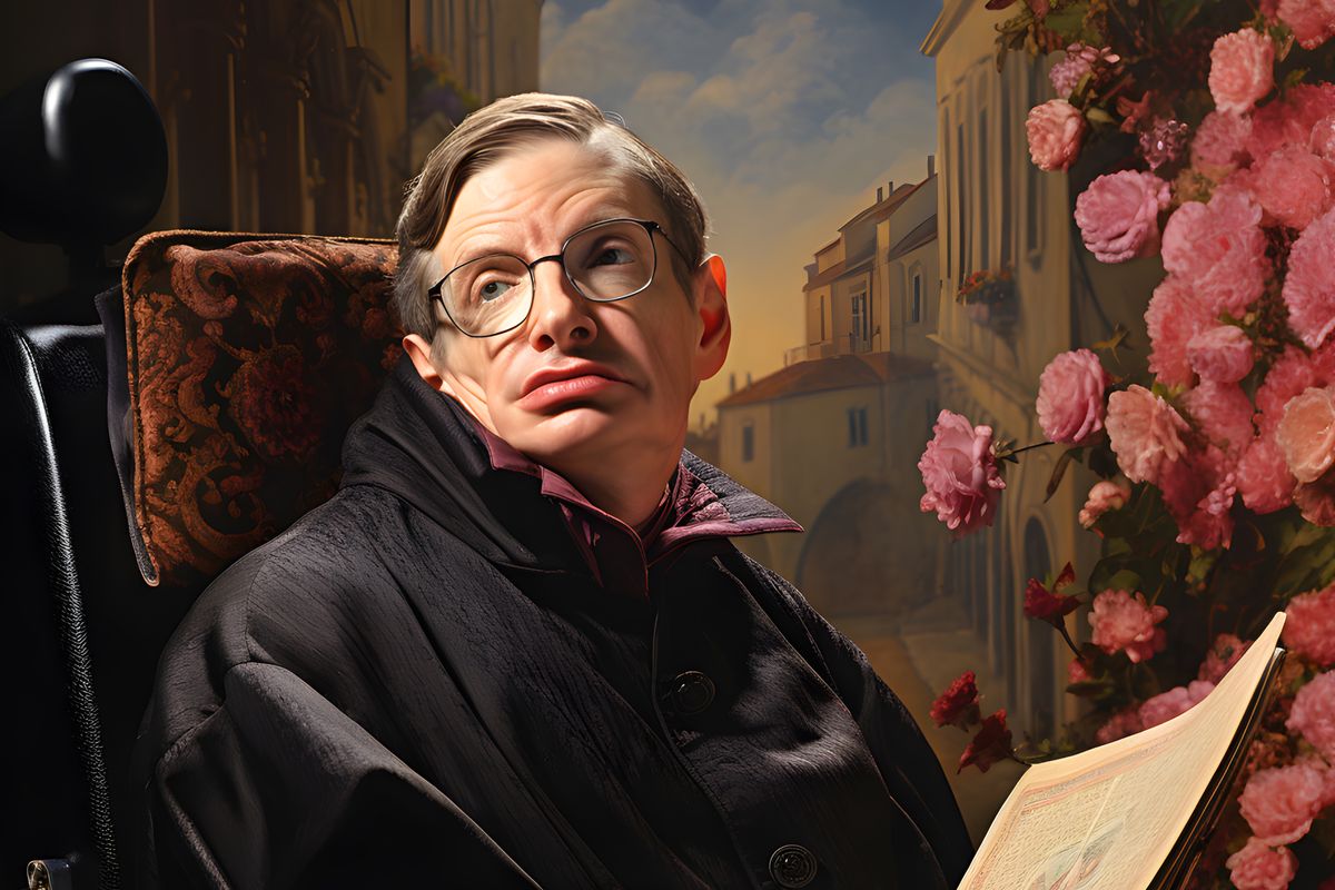 Stephen Hawking Leinwand - Renaissance Portrait KI Bild