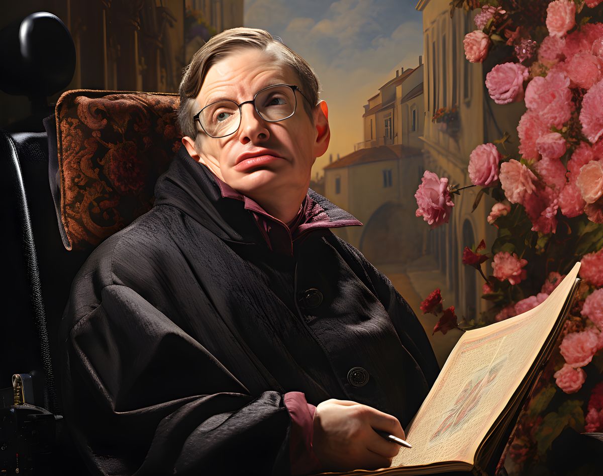 Stephen Hawking Leinwand - Renaissance Portrait KI Bild