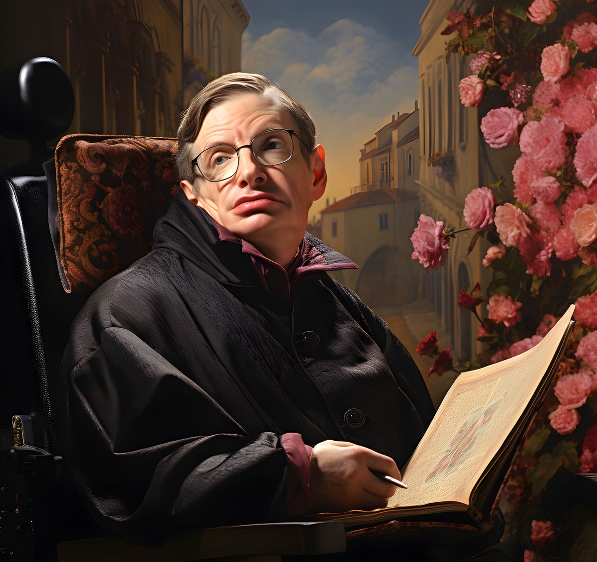 Stephen Hawking Leinwand - Renaissance Portrait KI Bild