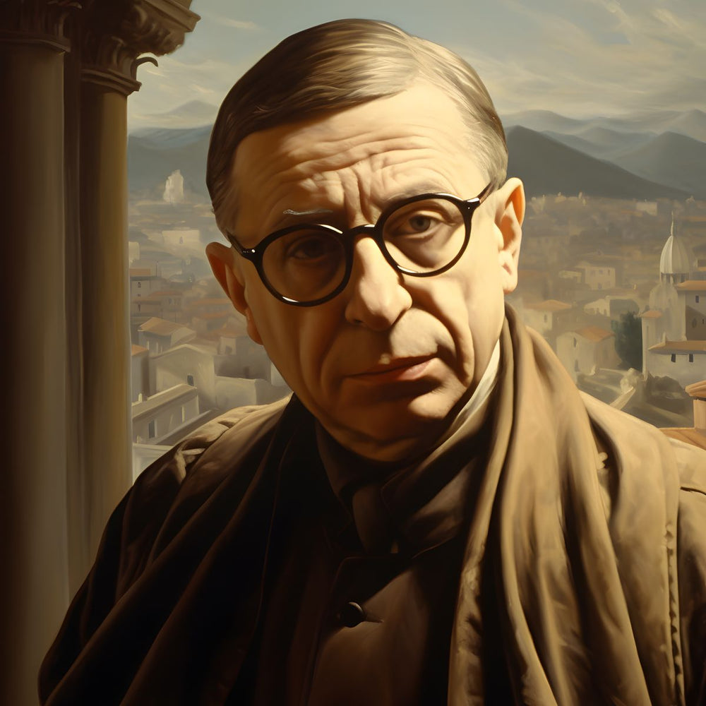 Jean-Paul Sartre Portrait Leinwand - Renaissance KI Bild - HappyHugPixels