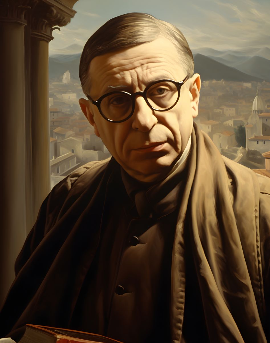 Jean - Paul Sartre Portrait Leinwand - Renaissance KI Bild - Prints bei HappyHugPixels