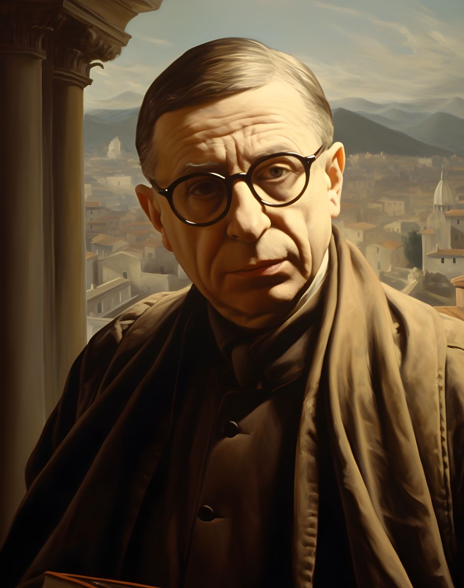 Jean - Paul Sartre Portrait Leinwand - Renaissance KI Bild - Prints bei HappyHugPixels