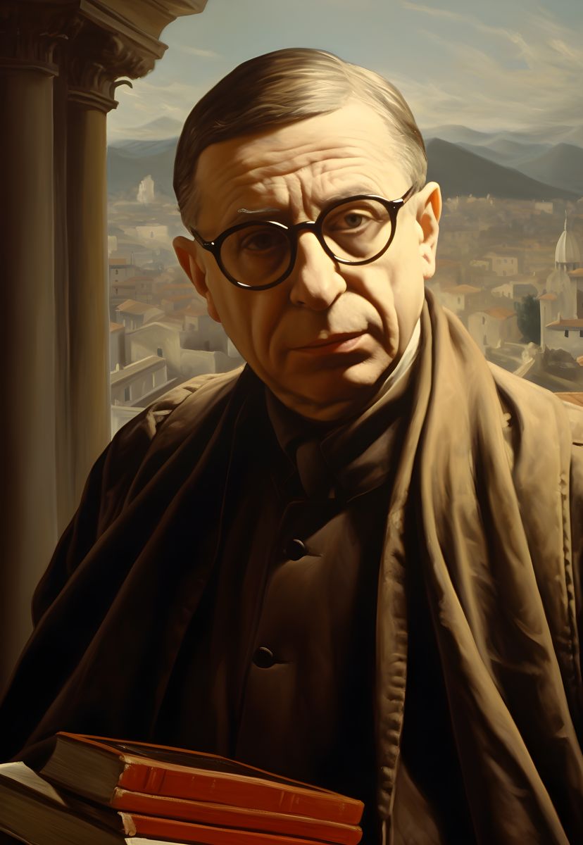 Jean - Paul Sartre Portrait Leinwand - Renaissance KI Bild - Prints bei HappyHugPixels