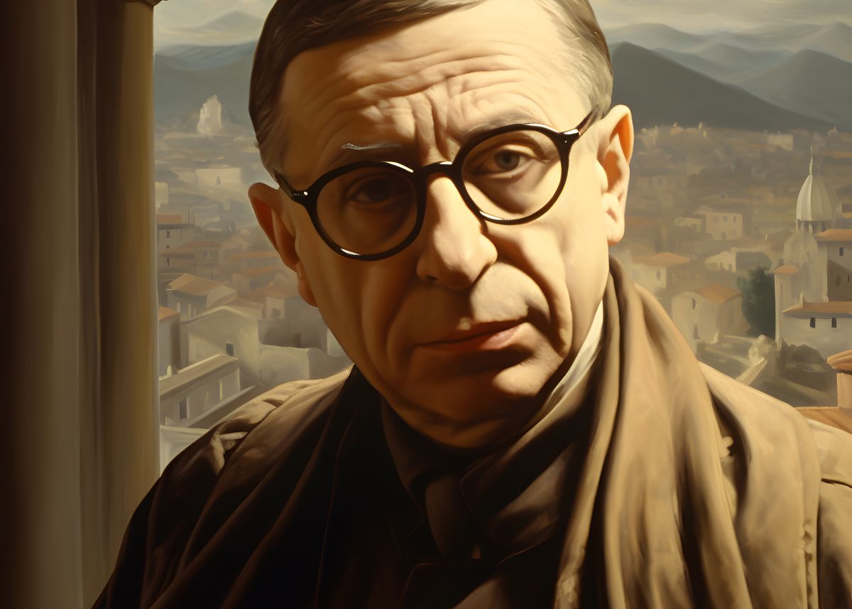 Jean - Paul Sartre Portrait Leinwand - Renaissance KI Bild - Prints bei HappyHugPixels