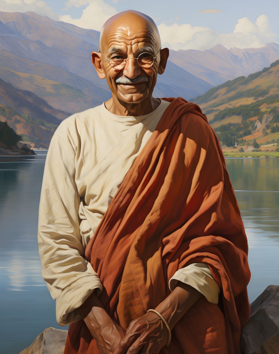 Mahatma Gandhi Portrait Leinwand - Renaissance KI Kunst - Poster bei HappyHugPixels