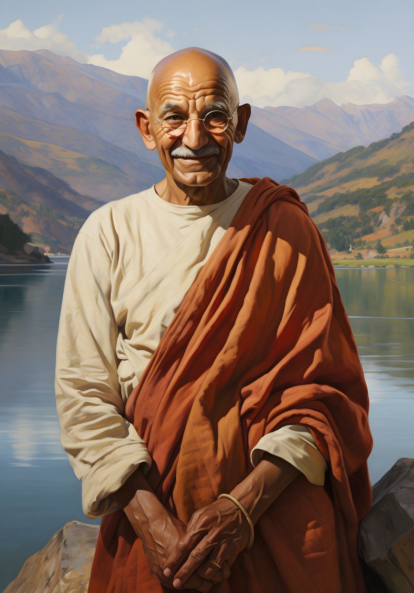 Mahatma Gandhi Portrait Leinwand - Renaissance KI Kunst - Poster bei HappyHugPixels